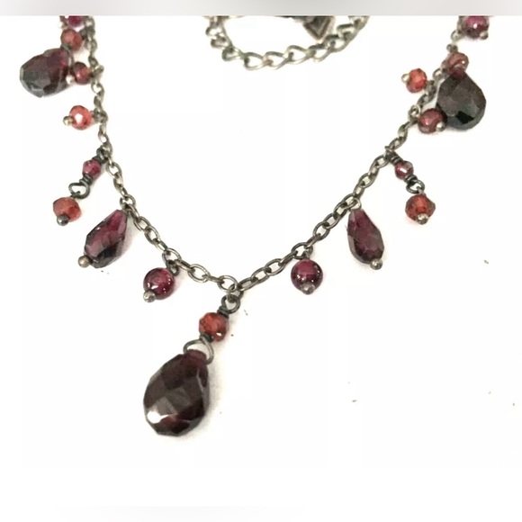 Silpada Vintage RARE Oxidized Sterling Silver Teardrop Faceted Garnet Necklace - Picture 2 of 13